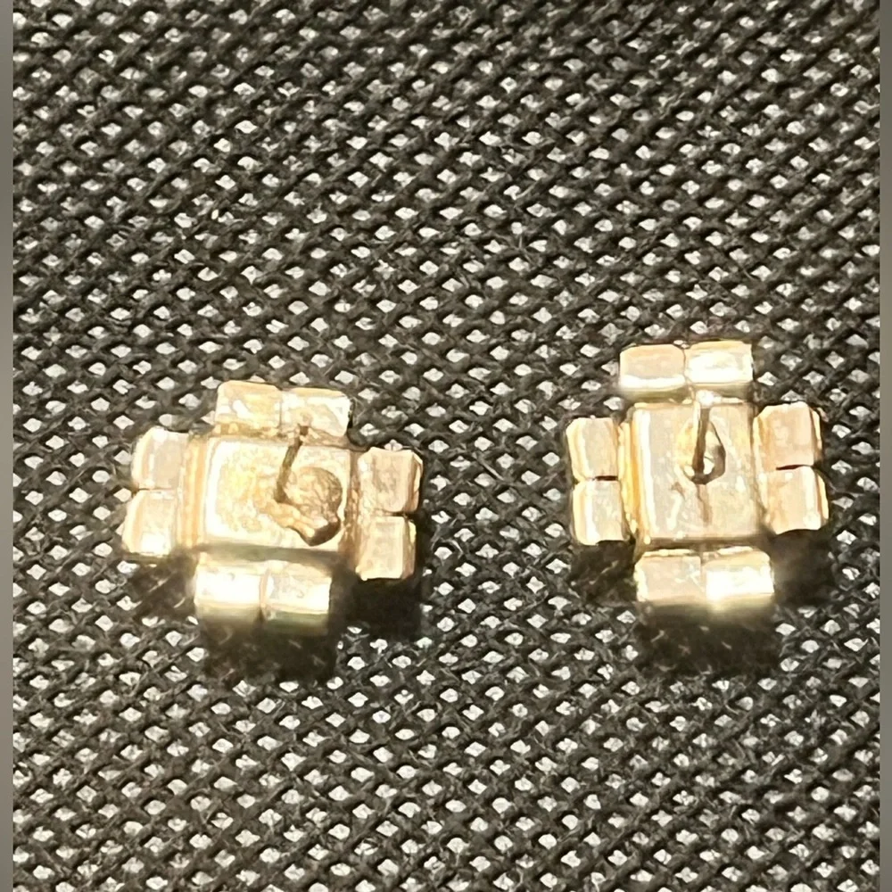 Vintage Clear Crystal Emerald Cut Rhinestone Pierced Stud Earrings MCM Retro